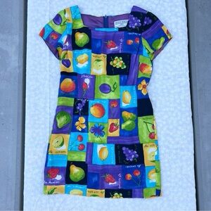 SOLDVintage Jessica Howard Fruit Mini Dress Floral Patchwork Shift Dress Cottage